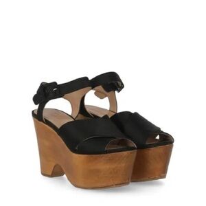 CELINE PARIS "PHOEBE PHILO ERA" SATIN WEDGE Sandals Black Size 39.5 Italy 🇮🇹